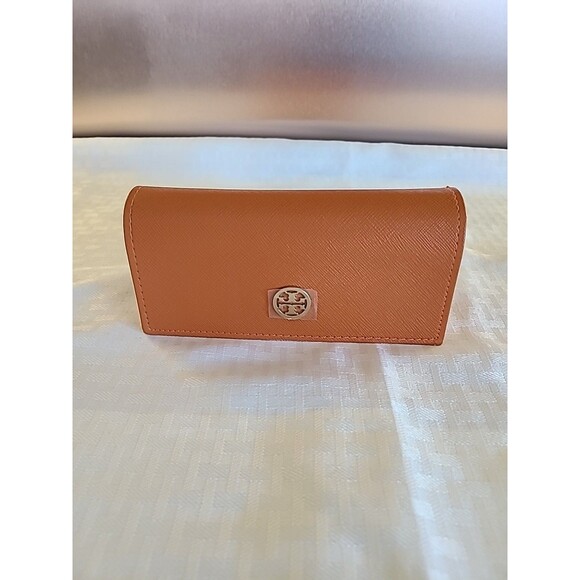 TORY BURCH NWT Saffiano Leather Orange Eyeglasses Case Gold Logo - Picture 2 of 7